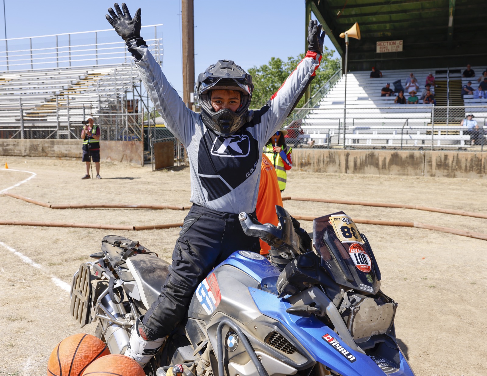 Rider celebrating on BMW GS